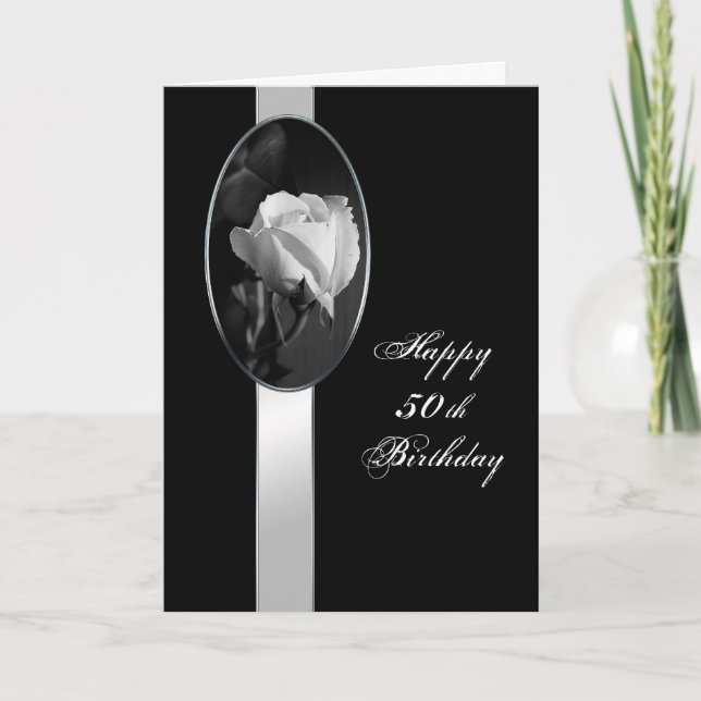 50th Birthday - Black and White elegance Card (Front)