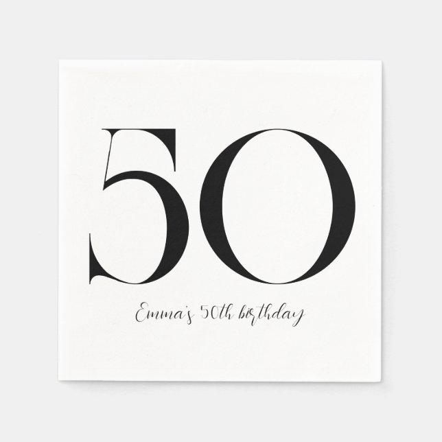 50th Birthday Black and White Napkins (Front)