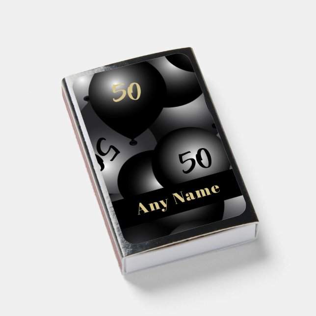 50th Birthday Black Balloon Matchboxes (Front Closed)