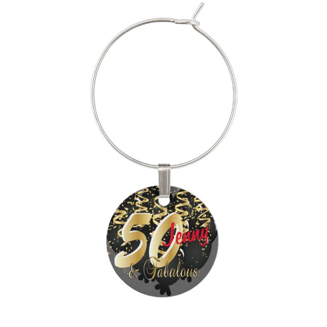 50th Birthday Black Balloons | DIY Name Wine Charm (Front)