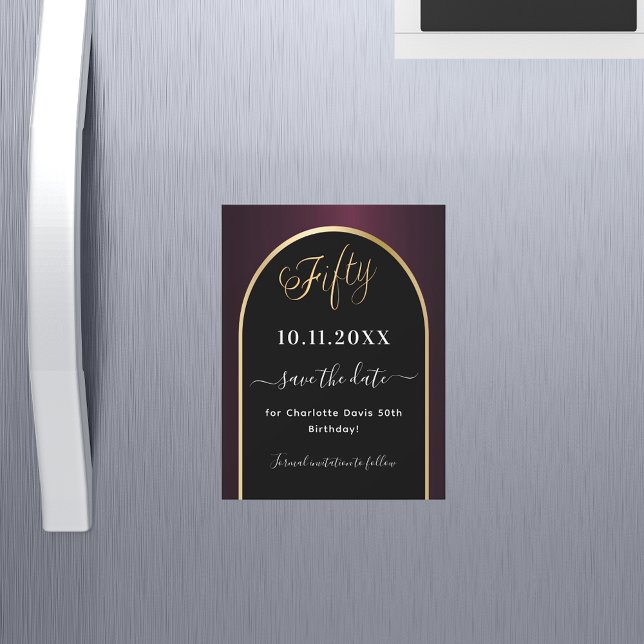 50th birthday black burgundy Save the Date magnet (Creator Uploaded)