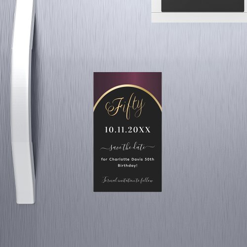 50th birthday black burgundy Save the Date magnet