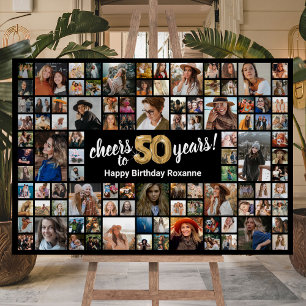 50th Birthday Black Gold 100 Photo Collage Foam Board
