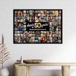 50th Birthday Black Gold 100 Photo Collage Poster<br><div class="desc">Elegant 50th birthday party poster sign featuring a stylish black background that can be changed to any color,  a 100 photo collage of memories through the years,  the saying 'cheers to 50 years',  and their name.</div>