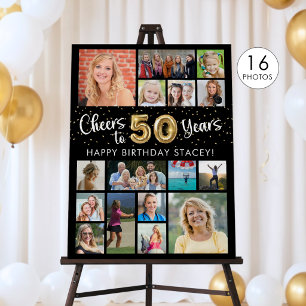 50th Birthday Black Gold 16 Photo Cheers to Years Foam Board