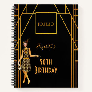 50th birthday black gold 1920's art deco notebook