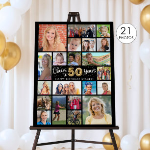 50th Birthday Black Gold 21 Photo Cheers to Years Foam Board