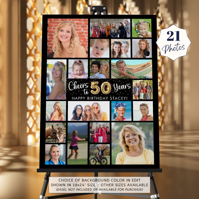 50th Birthday Black Gold 21 Photo Cheers to Years Foam Board (Creator Uploaded)