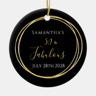 50th Birthday Black Gold 50 and Fabulous Ceramic Ornament