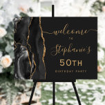 50th Birthday Black Gold Agate Welcome Foam Board<br><div class="desc">Welcome guests to a special milestone birthday celebration with this elegant foam board sign,  featuring a black watercolor agate border trimmed with gold faux glitter. The editable text highlights the guest of honor's name and birthday in gold-colored whimsical handwriting script and copperplate fonts on a slate black background.</div>
