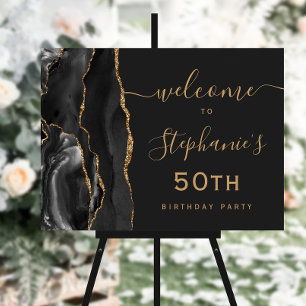 50th Birthday Black Gold Agate Welcome Foam Board