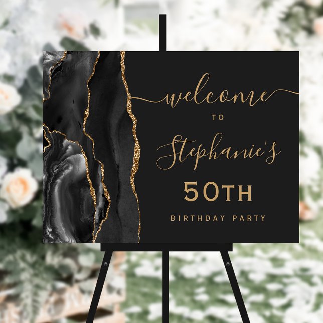 50th Birthday Black Gold Agate Welcome Foam Board (Creator Uploaded)