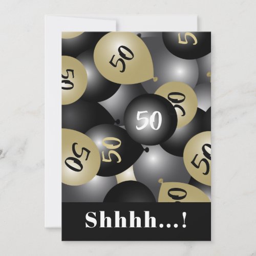 50th Birthday Black Gold Balloon Invitation