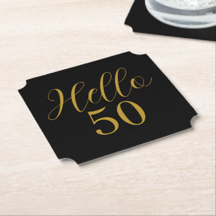 50th Birthday Black Gold Birthday Paper Coaster