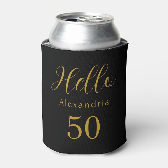 50th Birthday Black Gold Birthday Party Favor Can Cooler (Can Front)