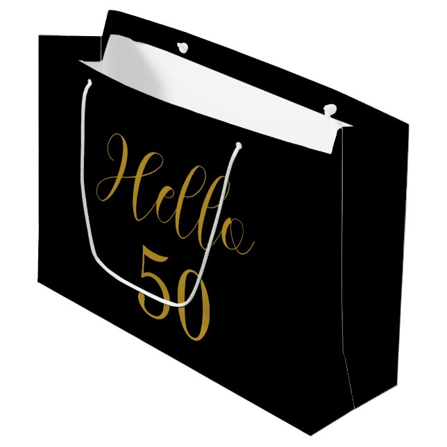 50th Birthday Black Gold Birthday Party Favor Large Gift Bag (Front Angled)