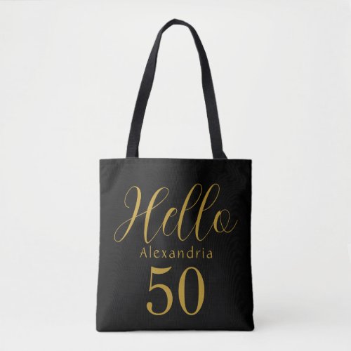 50th Birthday Black Gold Birthday Party Favor Tote Bag