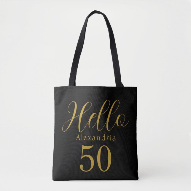 50th Birthday Black Gold Birthday Party Favor Tote Bag (Front)