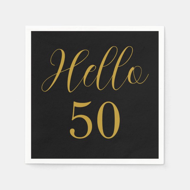 50th Birthday Black Gold Birthday Party Napkins (Front)