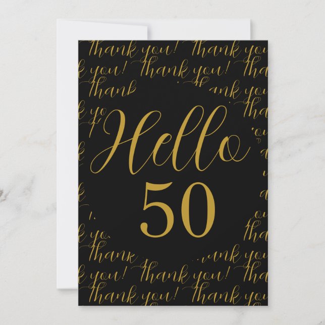50th Birthday Black Gold Birthday Thank You Card (Front)