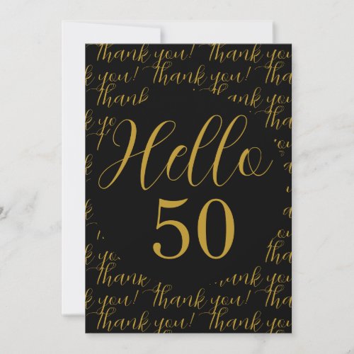 50th Birthday Black Gold Birthday Thank You Card