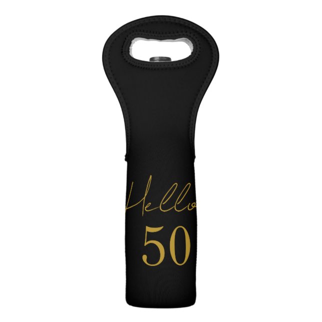 50th Birthday Black Gold Birthday Wine Tote (Front)