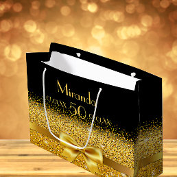 50th birthday black gold bow sparkle large gift bag