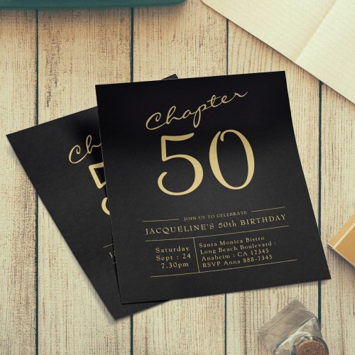 50th Birthday Black Gold Budget Invitation Flyer