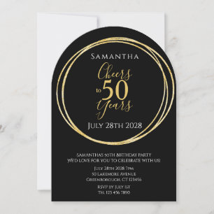 50th Birthday Black Gold Cheers to 50 Years Party Invitation