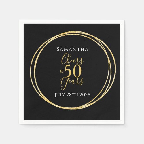 50th Birthday Black Gold Cheers to 50 Years Party Napkins