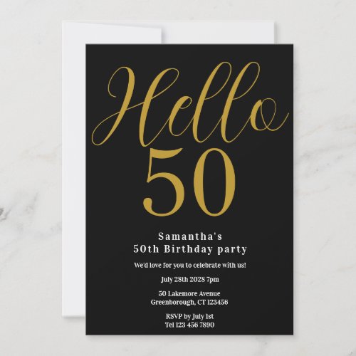 50th Birthday Black Gold Chic Birthday Invitation