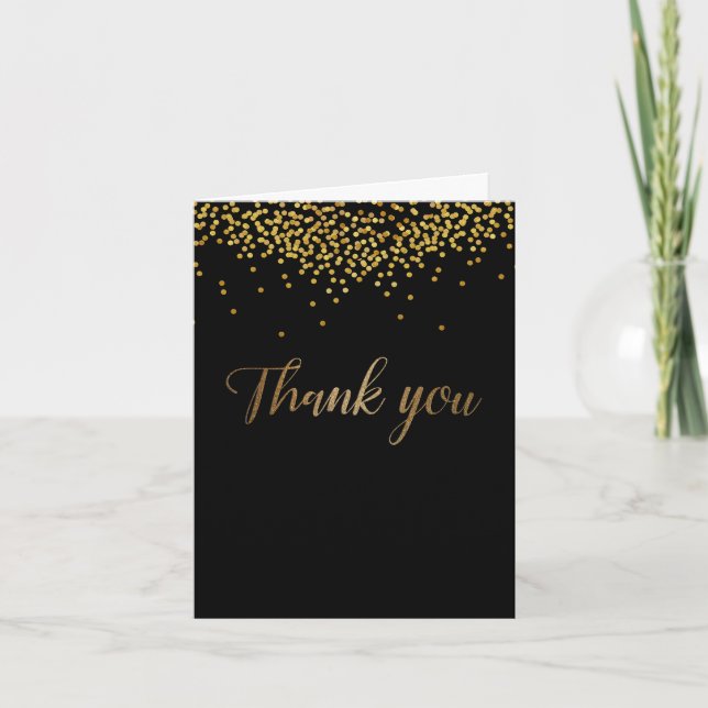 50th birthday black gold confetti Script Thank You Card (Front)