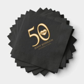 50th Birthday black gold custom milestone party  Foil Napkins