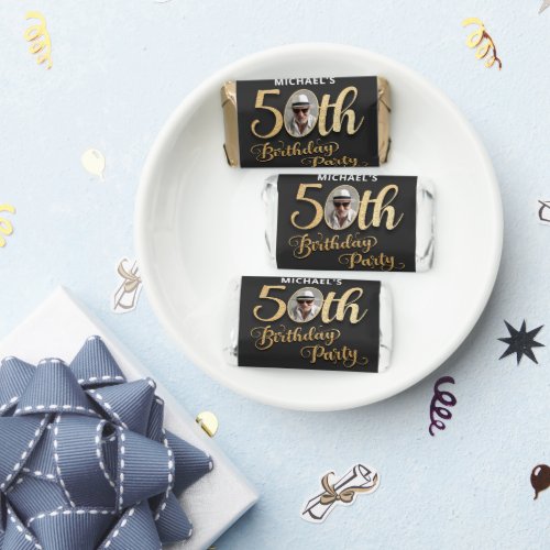50th Birthday Black Gold Elegant Custom Photo Hersheys Miniatures