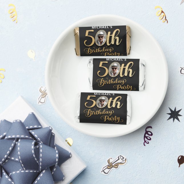 50th Birthday Black Gold Elegant Custom Photo Hershey's Miniatures (Party)