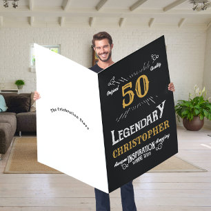 50th Birthday Black Gold Elegant Funny Retro Giant Card