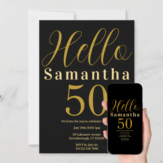 50th Birthday Black Gold Elegant Party Invitation Zazzle