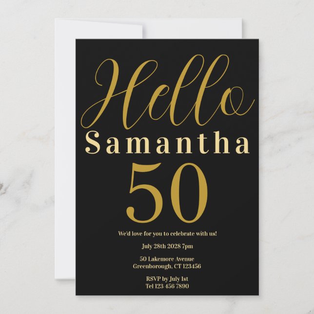 50th Birthday Black Gold Elegant Party Invitation (Front)