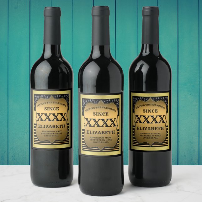 50th Birthday Black Gold Elegant Personalized Wine Label (Creator Uploaded)