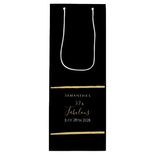 50th Birthday Black Gold Elegant Stylish Party Wine Gift Bag