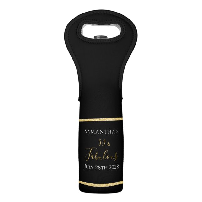 50th Birthday Black Gold Elegant Wine Bag (Front)