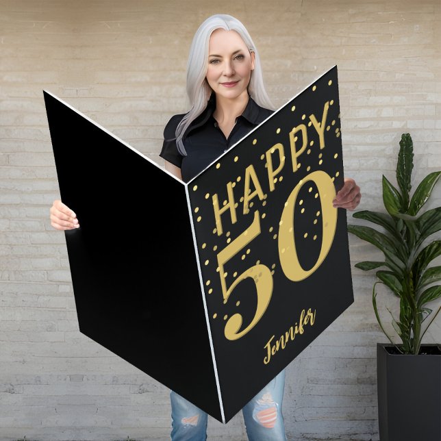 50th Birthday Black Gold Extra Large Jumbo Card (Creator Uploaded)