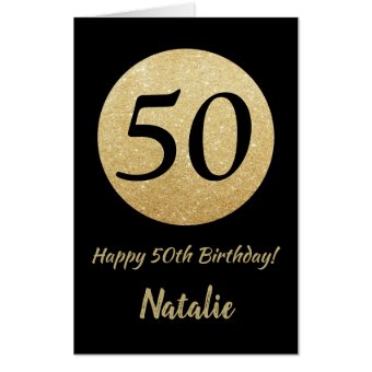 50th Birthday Black Gold Glitter Extra Large Jumbo Card | Zazzle