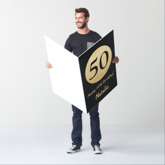 50th Birthday Black Gold Glitter Extra Large Jumbo Card