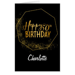 50th Birthday Black Gold Glitter Extra Large Jumbo Card