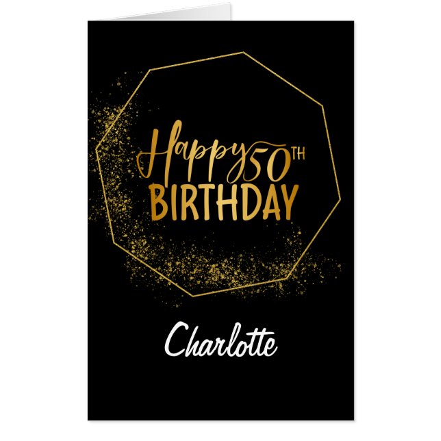 50th Birthday Black Gold Glitter Extra Large Jumbo Card (Front)
