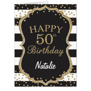 50th Birthday Black Gold Glitter Extra Large Jumbo Card