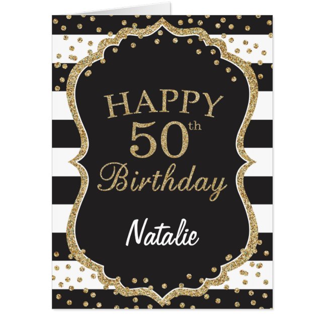 50th Birthday Black Gold Glitter Extra Large Jumbo Card (Front)