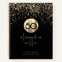 50th Birthday Black Gold Glitter Guestbook