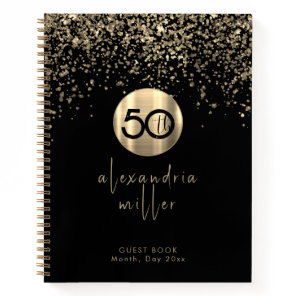 50th Birthday Black Gold Glitter Guestbook Notebook
